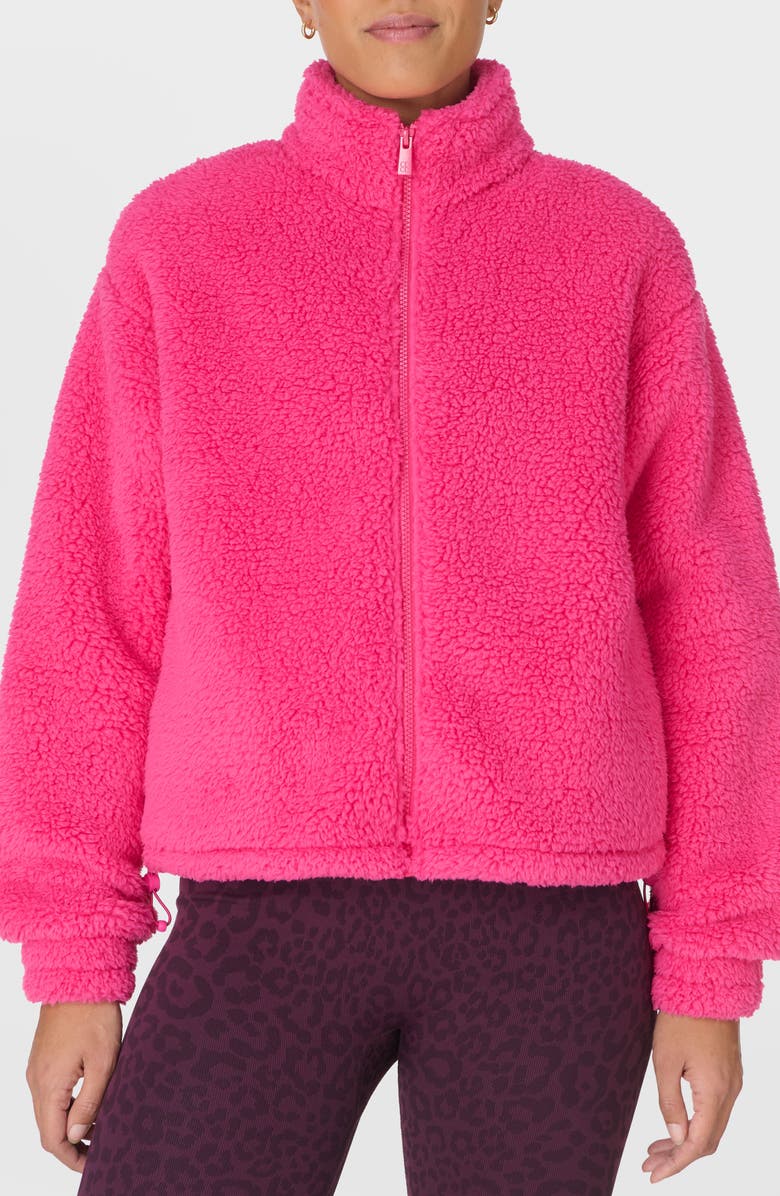Sweaty Betty Canyon Front Zip High Pile Fleece Jacket, Main, color, Beet Pink