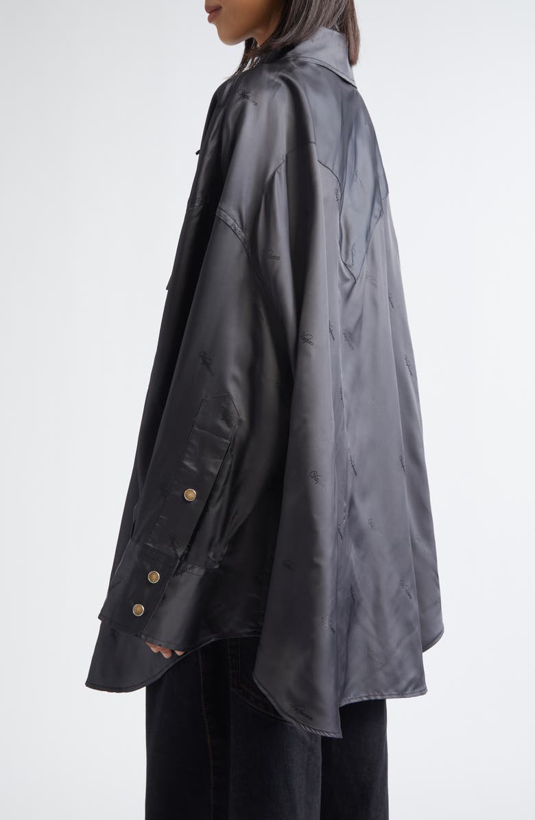Vaquera Logo Jacquard Oversize Satin Western Shirt, Alternate, color, Dark Grey