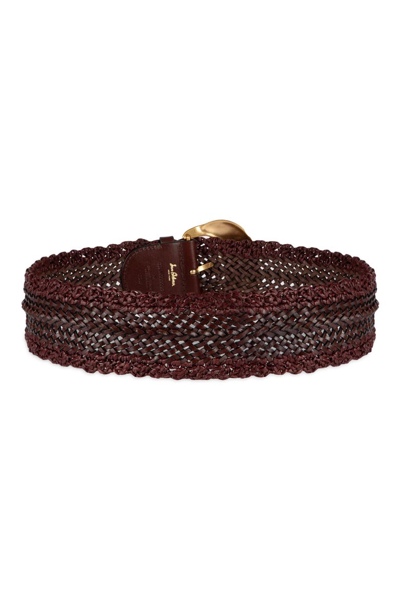 Woven Leather & Raffia Wide Belt, Alternate, color, BROWN