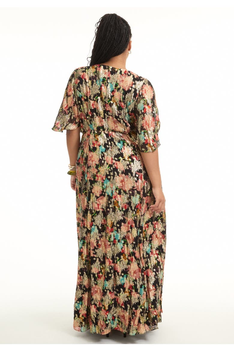 Metallic Printed Maxi Dress, Alternate, color, BLACK TEXTURED WALLFLOWER