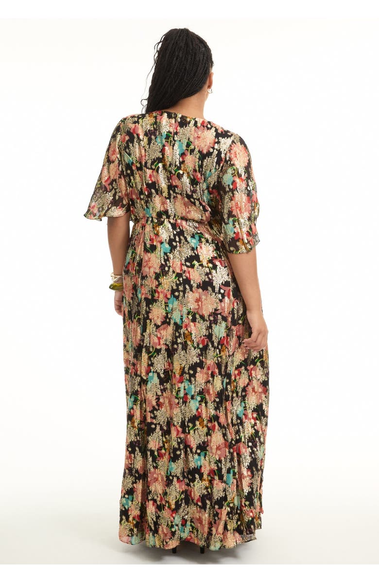 June + Vie Metallic Printed Maxi Dress, Alternate, color, Black Textured Wallflower