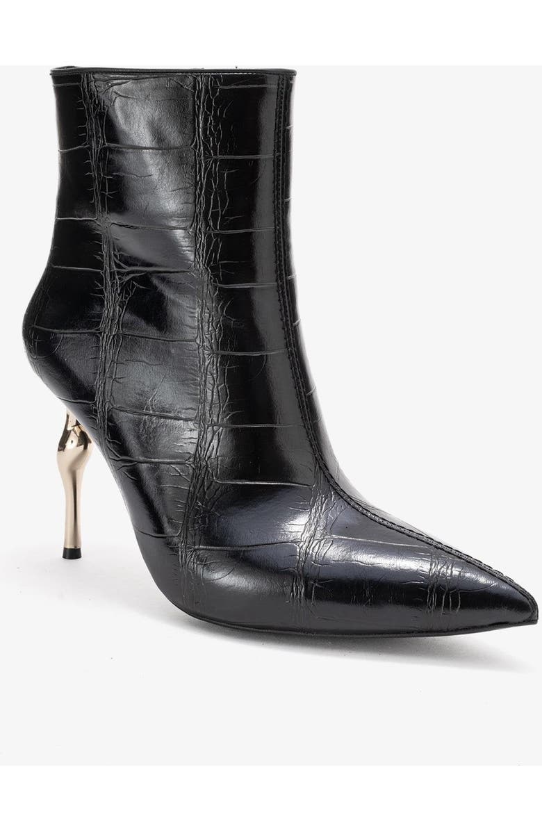 Prologue Shoes Crista Pointed Toe Bootie, Main, color, Black Print Faux Leather