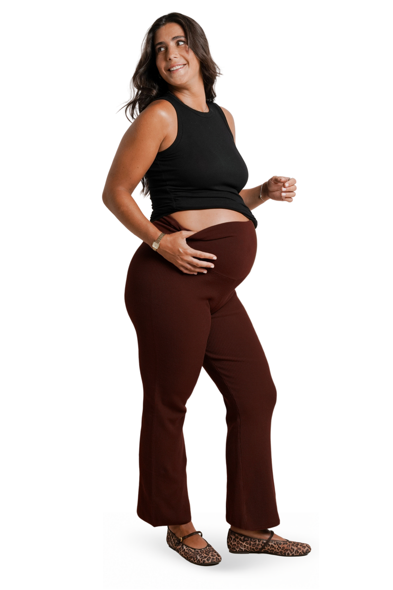 Georgina Foldover Maternity Knit Pants, Alternate, color, Chocolate