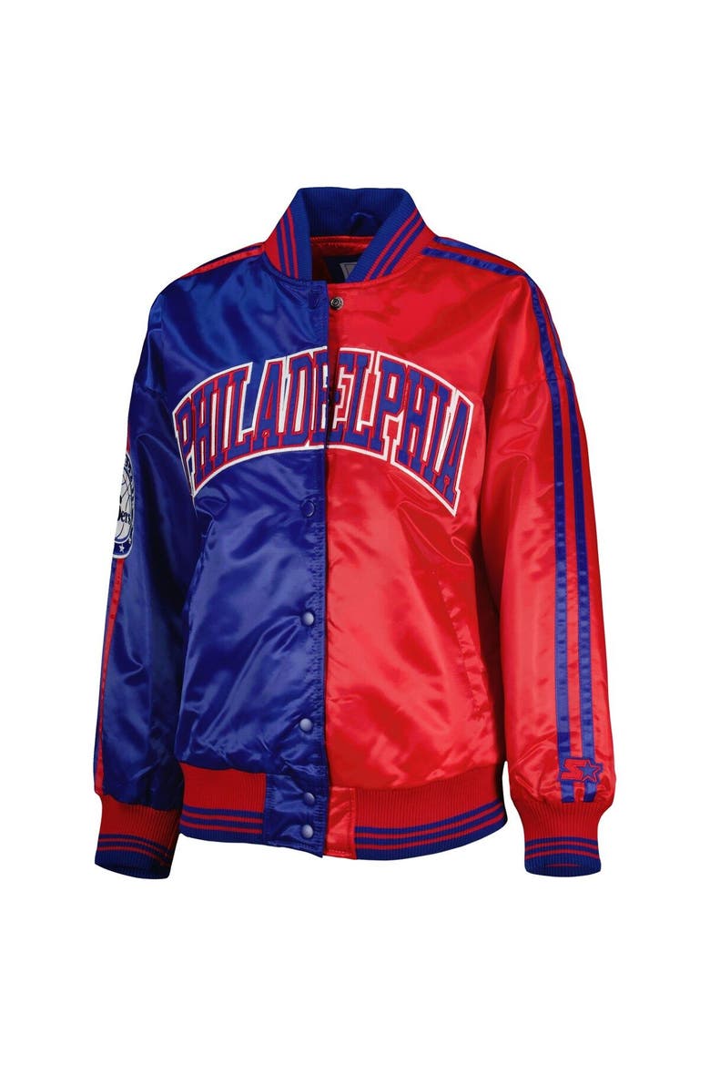 Women's Starter Royal/Red Philadelphia 76ers Split Colorblock Satin Full-Snap Varsity Jacket, Alternate, color, Royal