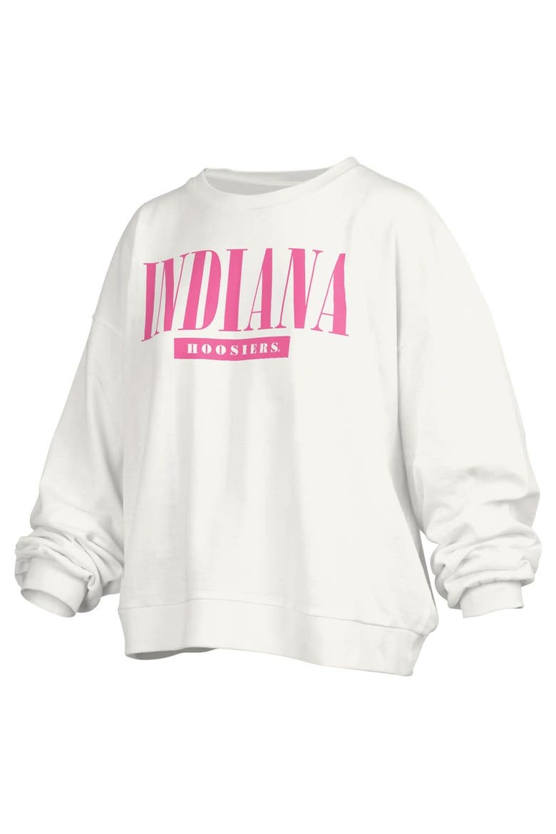 Women's Pressbox White Indiana Hoosiers Sutton Janise Waist Length Oversized Pullover Sweatshirt, Main, color, White