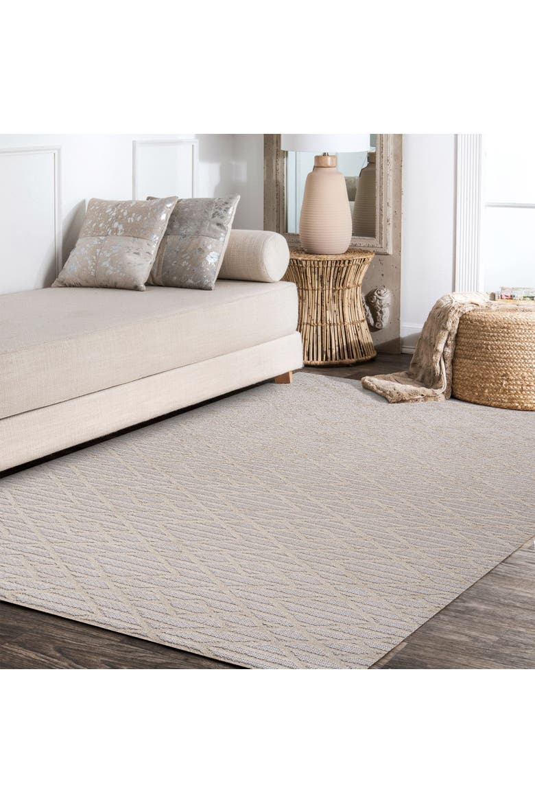 Ararat High-Low Pile Moroccan Diamond Modern Indoor/Outdoor Area Rug, Alternate, color, Beige