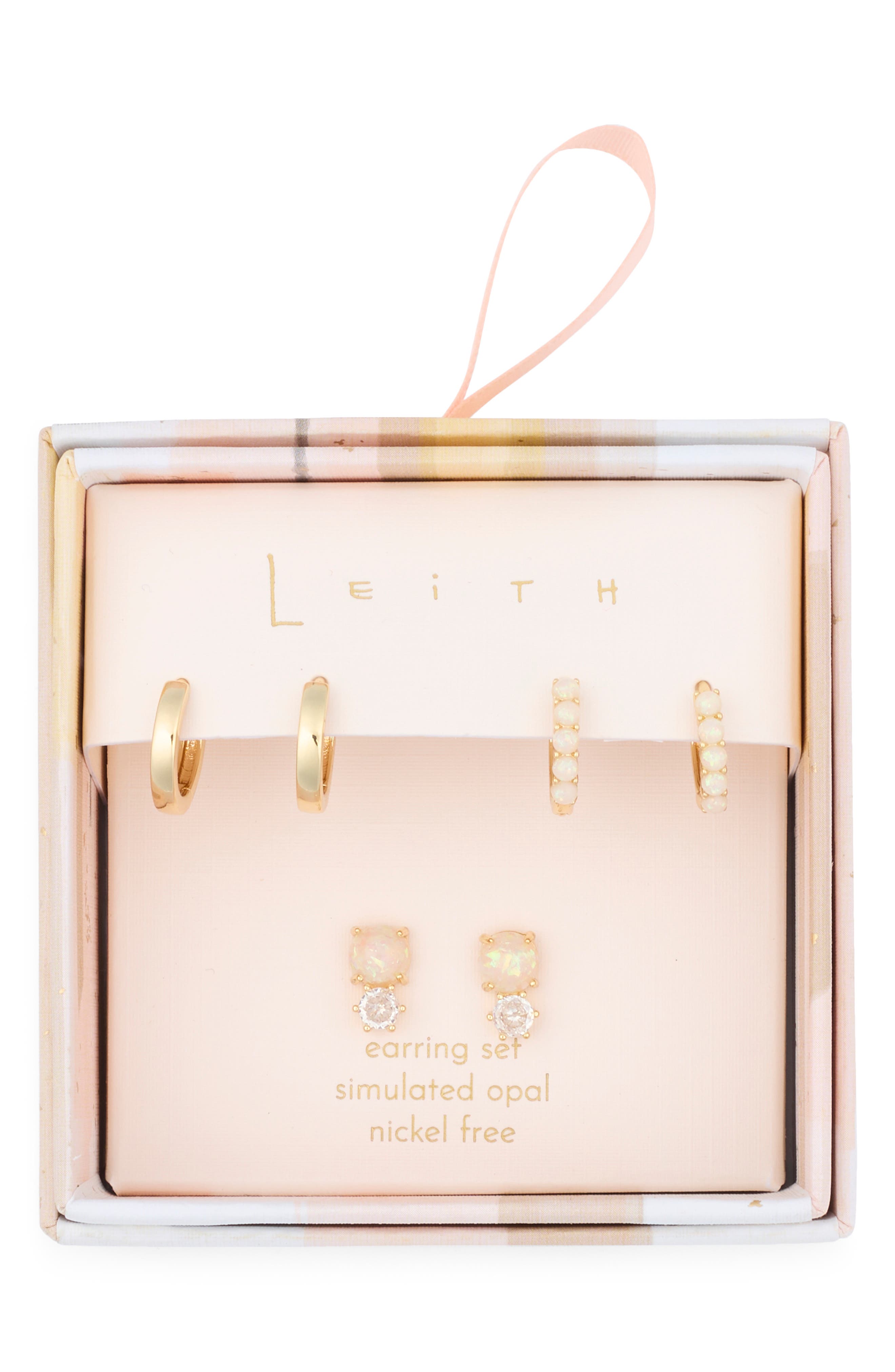 Leith 3-Pack Faux Opal & CZ Earrings