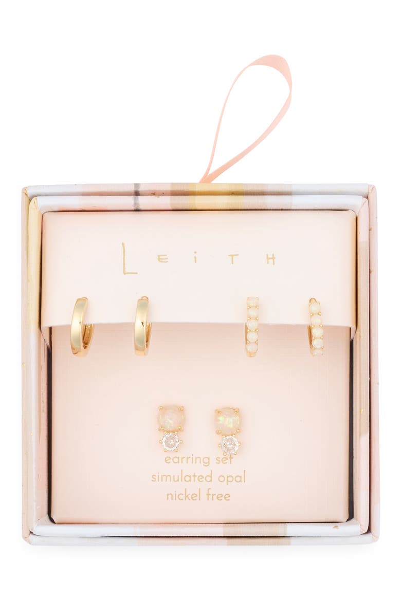 3-Pack Faux Opal & CZ Earrings, Main, color, WHITE OPAL- CLEAR- GOLD