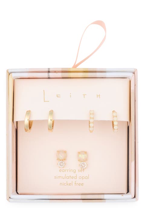3-Pack Faux Opal & CZ Earrings