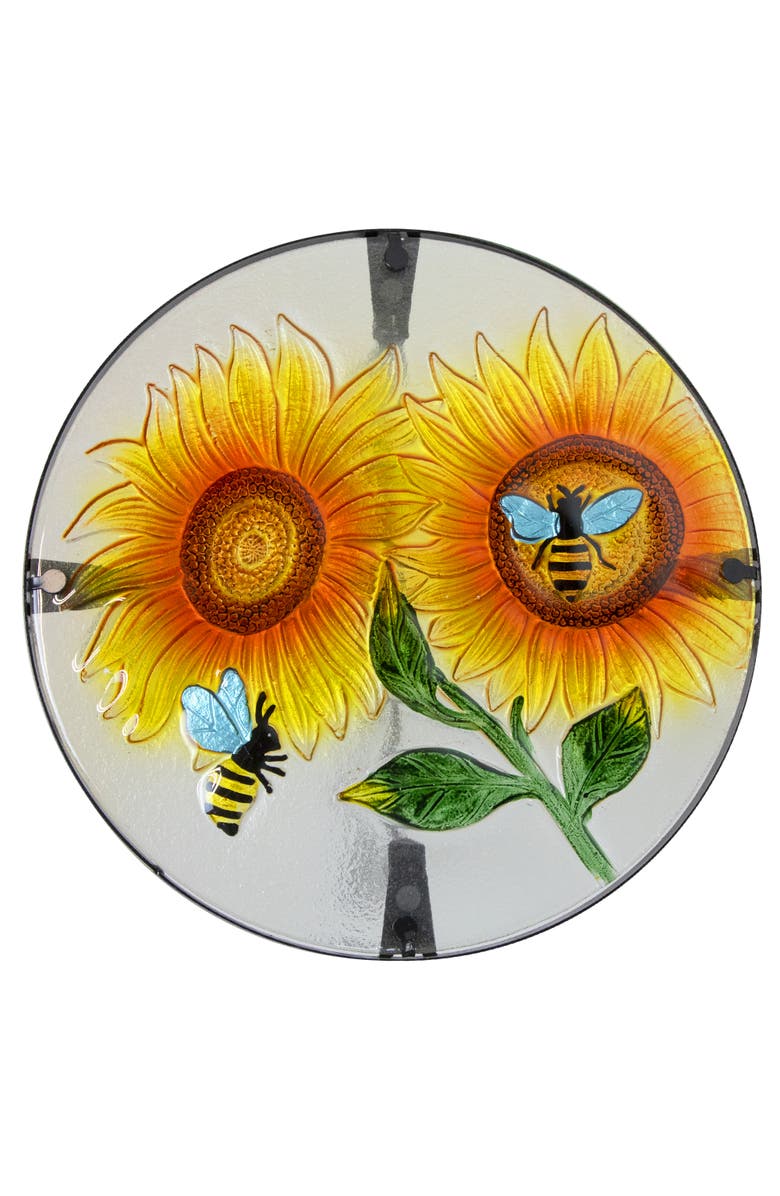 Northlight 19" Sunflower and Bumblebee Glass Patio Side Table, Alternate, color, Yellow