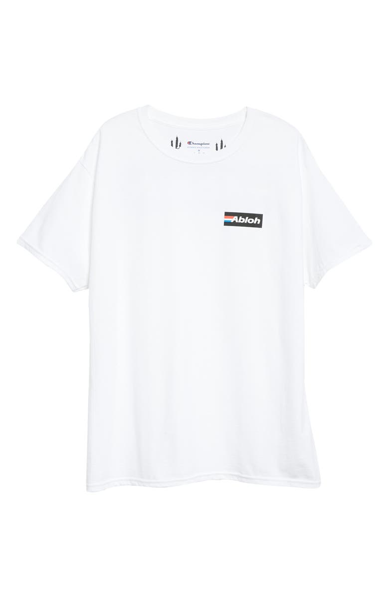 Canary Yellow Gender Inclusive Abloh Stripe Logo Graphic Tee, Alternate, color, White