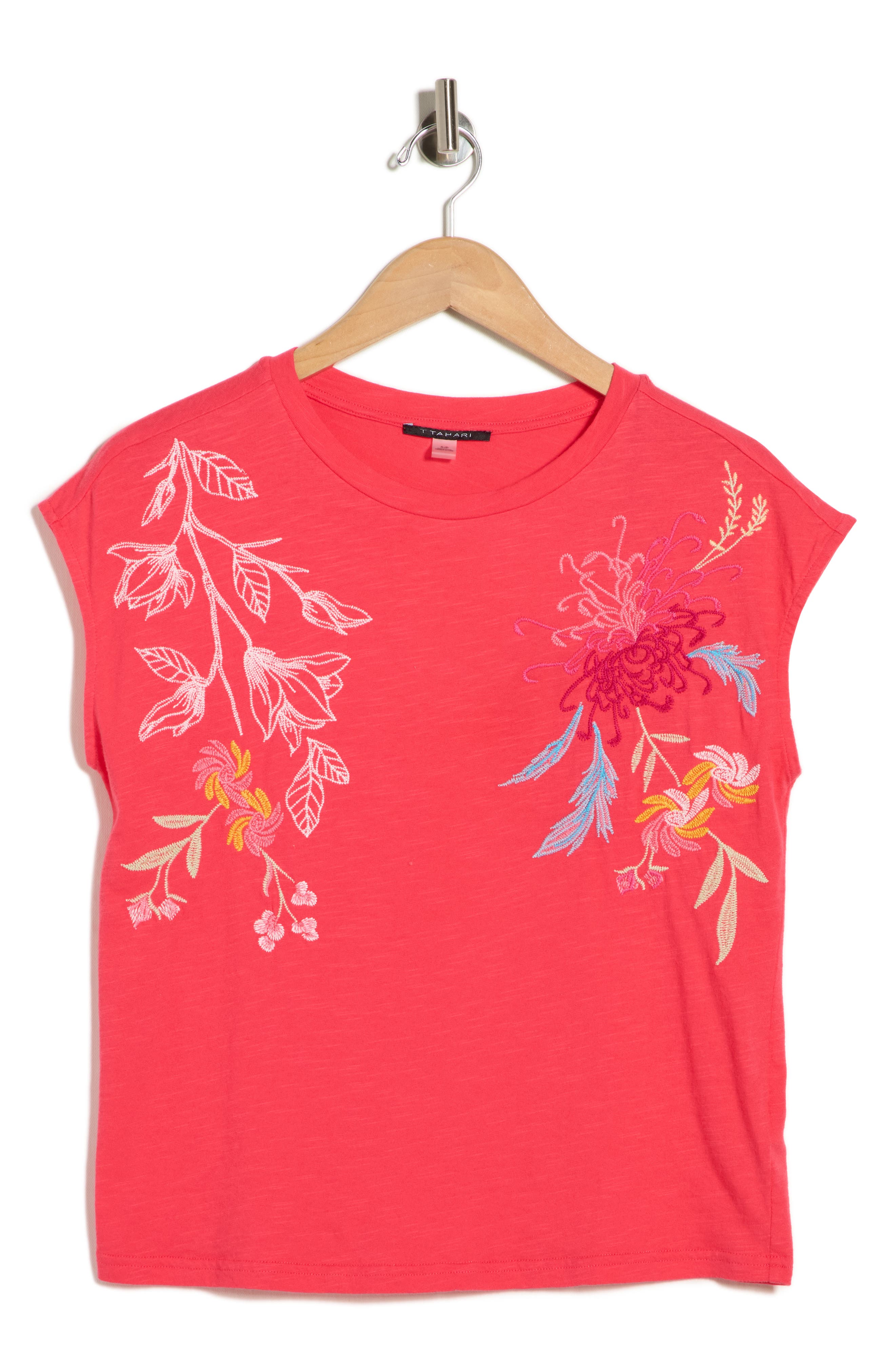 T Tahari Floral Embroidered Cap Sleeve Top