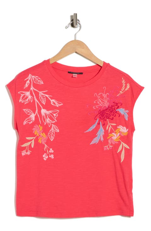 Floral Embroidered Cap Sleeve Top