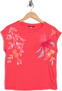 T Tahari Floral Embroidered Cap Sleeve Top