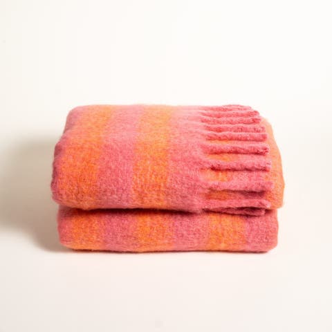 Ropar Fringed Striped Acrylic Wool Throw 55X71 In