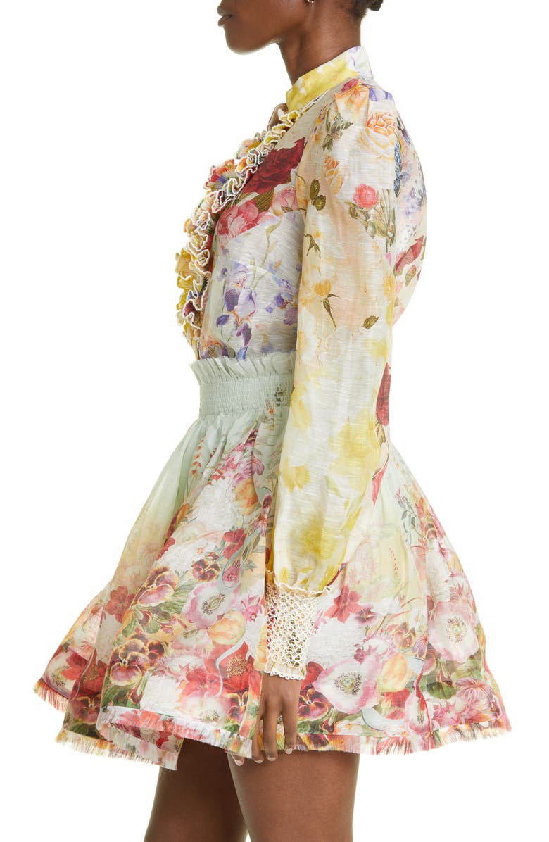 Zimmermann Wonderland Floral Linen & Silk Tuxedo Blouse, Alternate, color,