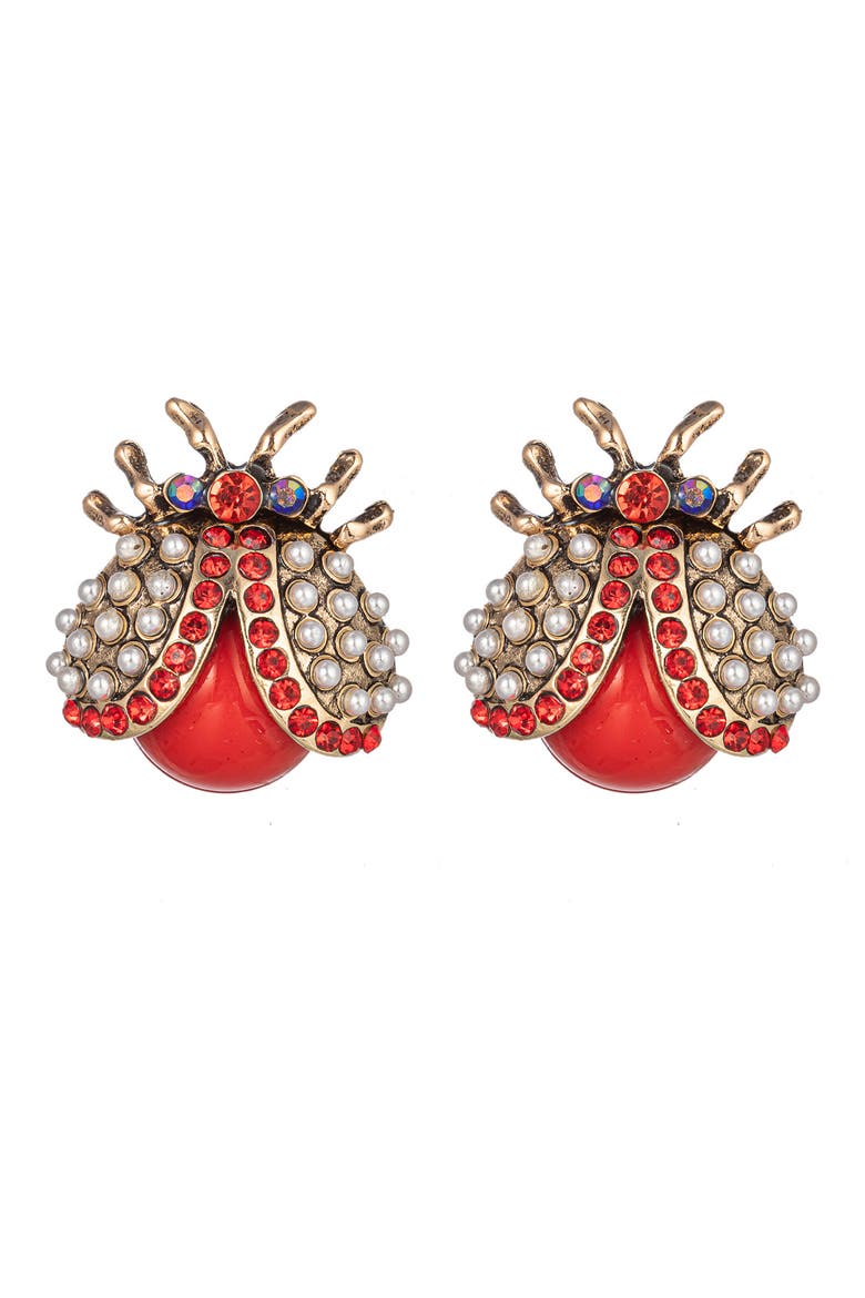 Red Beetle Stud Earrings, Main, color, RED