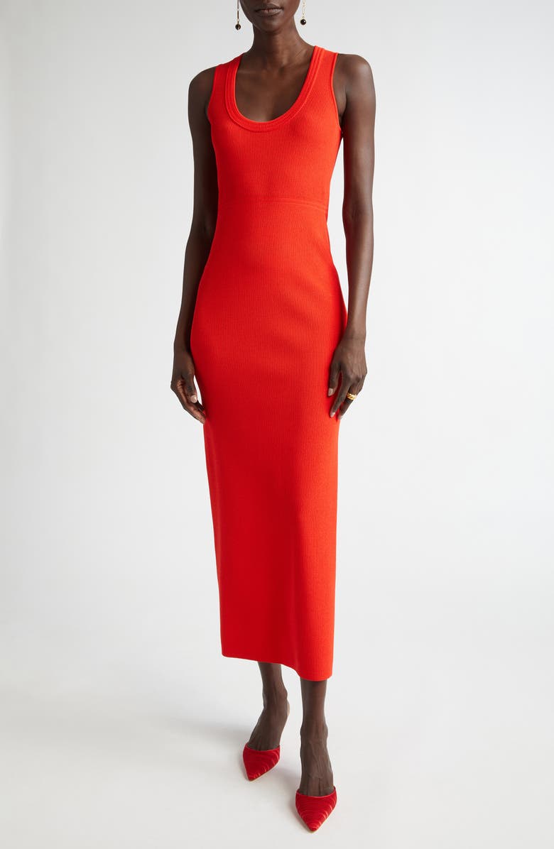 ST. JOHN Scoop Neck Fine Rib Tank Dress, Main, color, Geranium