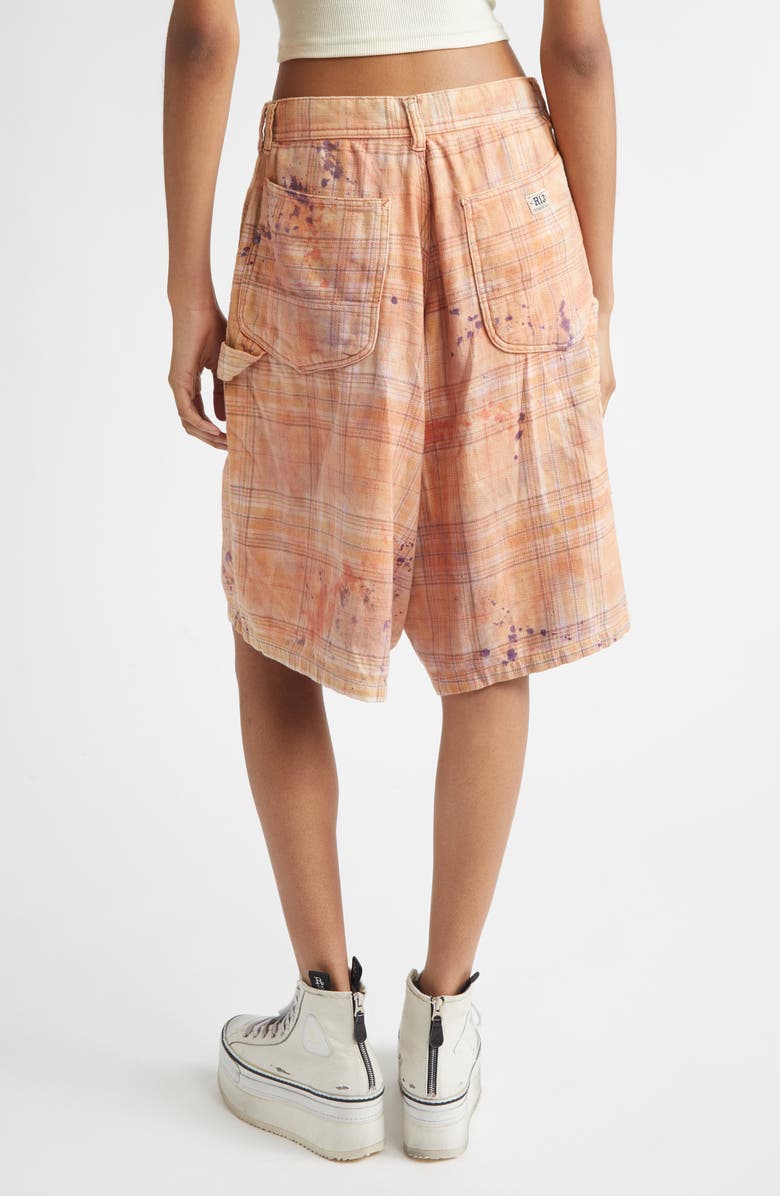 R13 Jesse Plaid Pleated Cotton Wide Leg Carpenter Shorts, Alternate, color, Overdyed Orange Purple Plaid