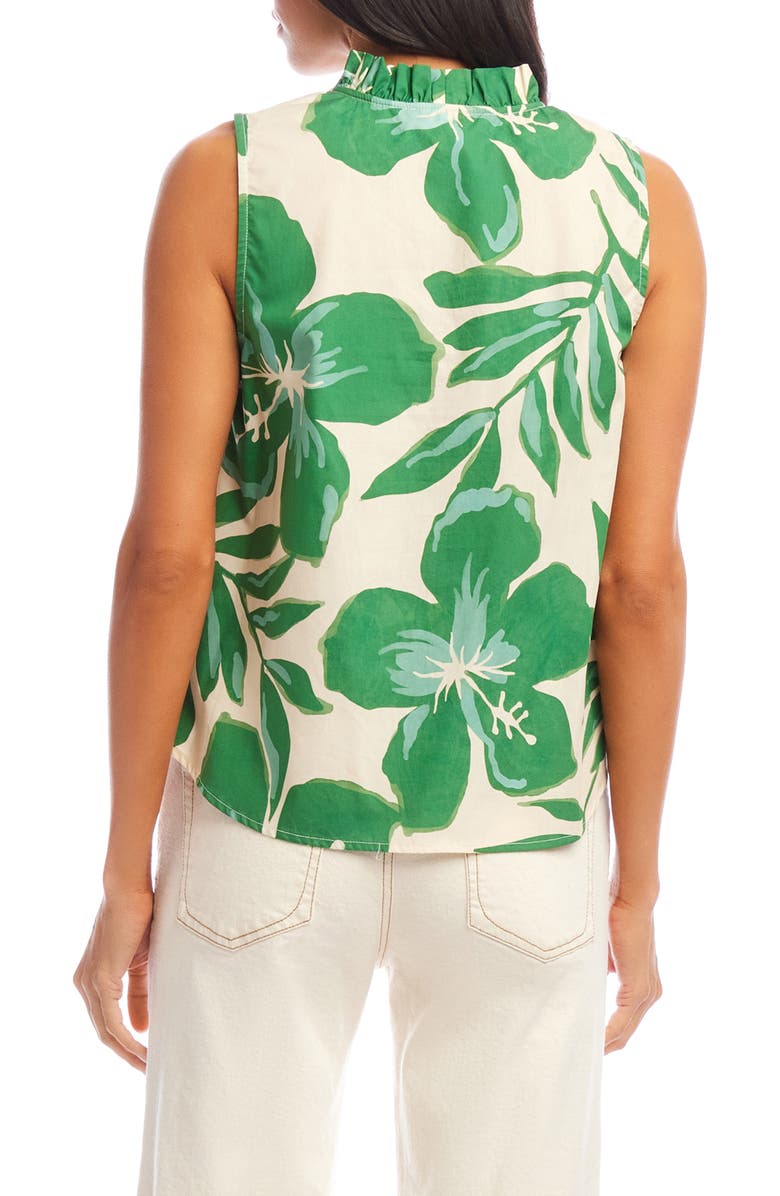 Karen Kane Floral Ruffle Sleeveless Cotton Top, Alternate, color, Green Floral Print