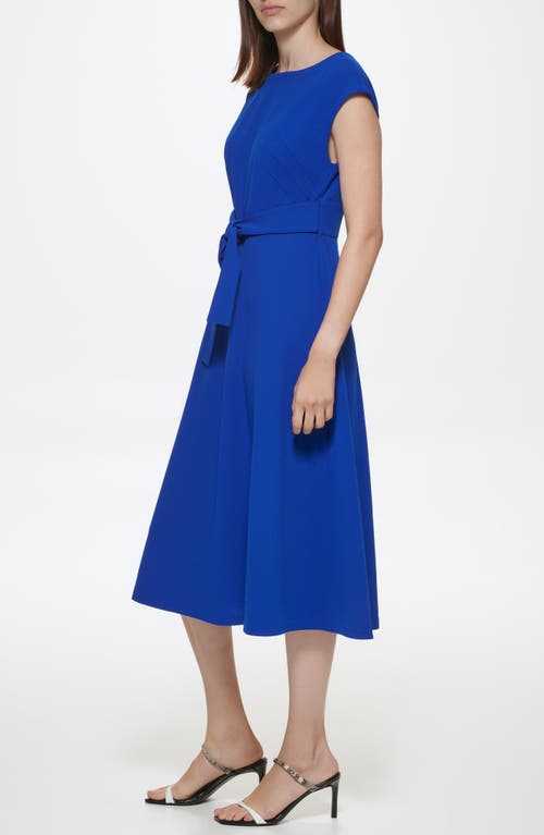 Calvin Klein Cap Sleeve Scuba Crepe Midi Dress In Blue