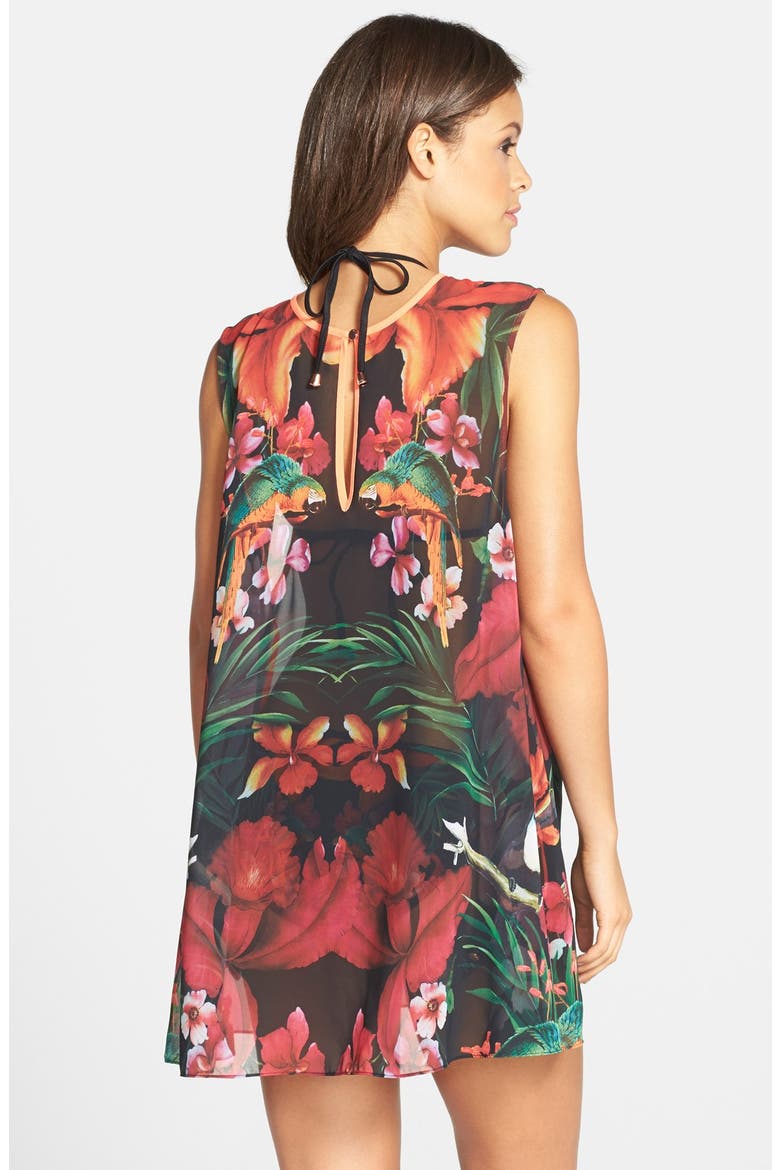 'Tropical Toucan' Cover-Up Tunic, Alternate, color, BLACK