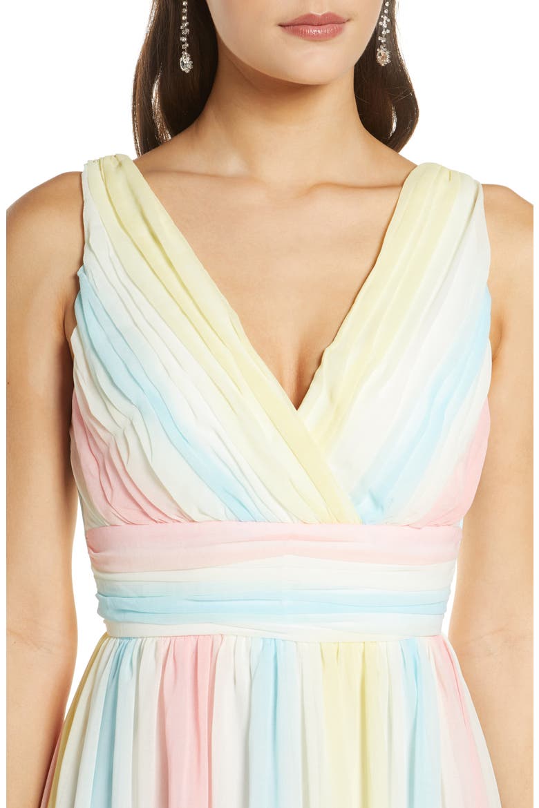 Rainbow V-Neck Chiffon Gown, Alternate, color, RAINBOW