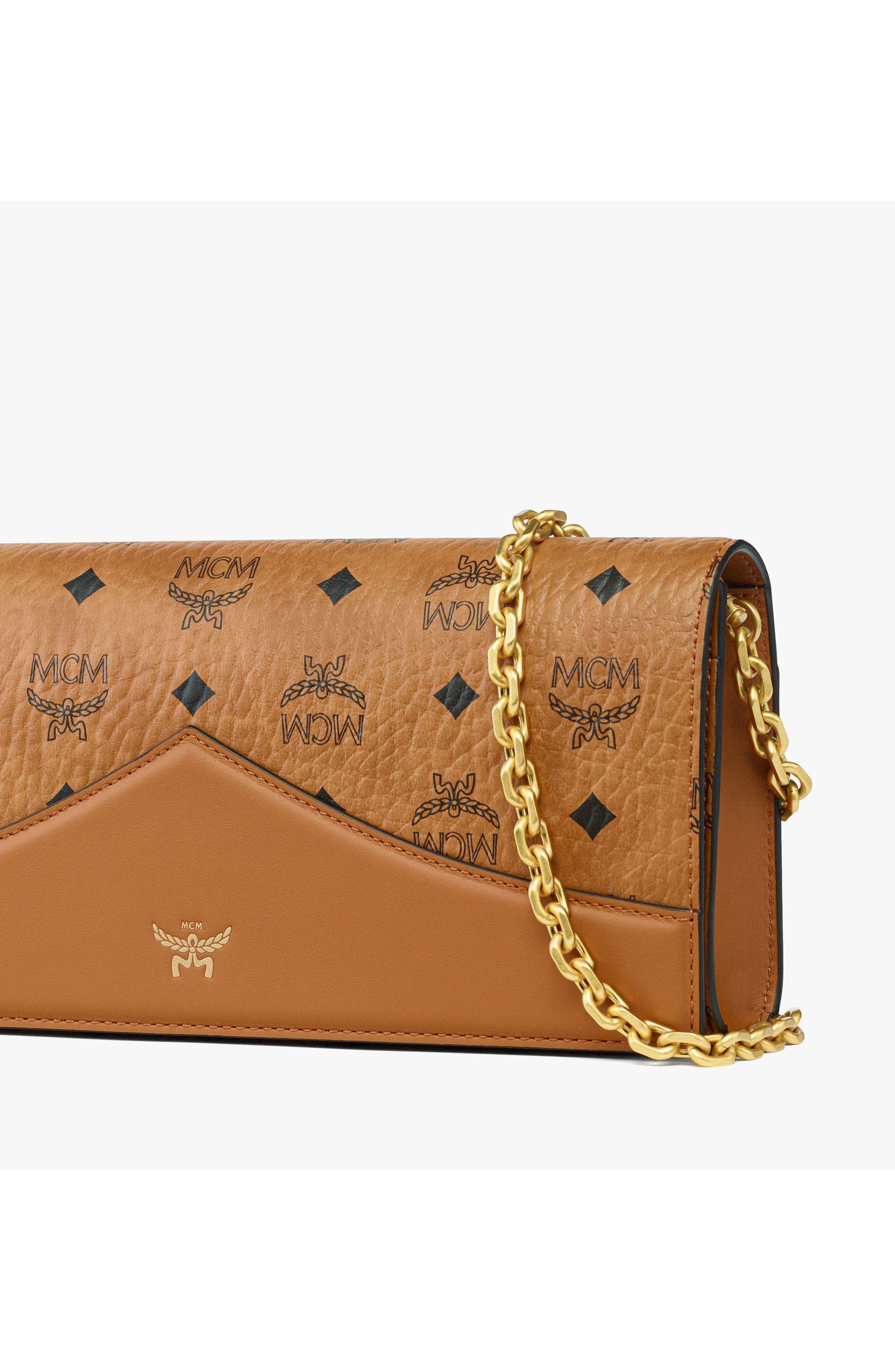 Small Diamond Clutch in Visetos Leather Mix, Alternate, color, Cognac
