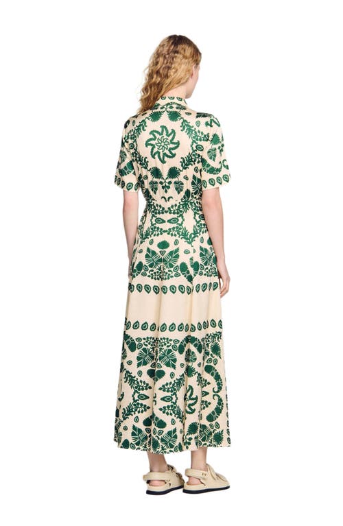 Sandro Leaves-print Maxi Dress In Ecru/green