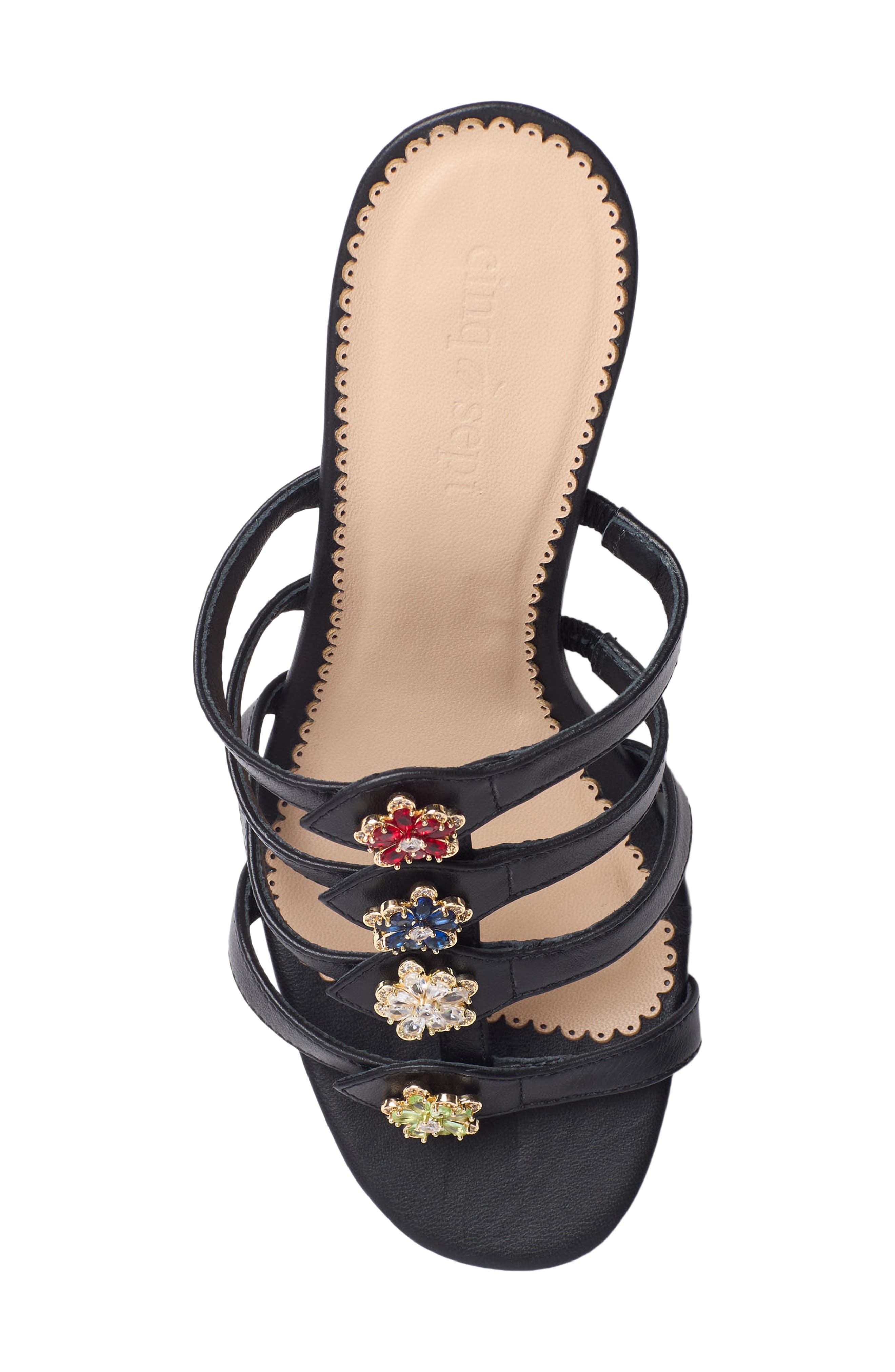 Cinq à Sept Emmy Crystal Flower Strappy Sandal, Alternate, color, Black