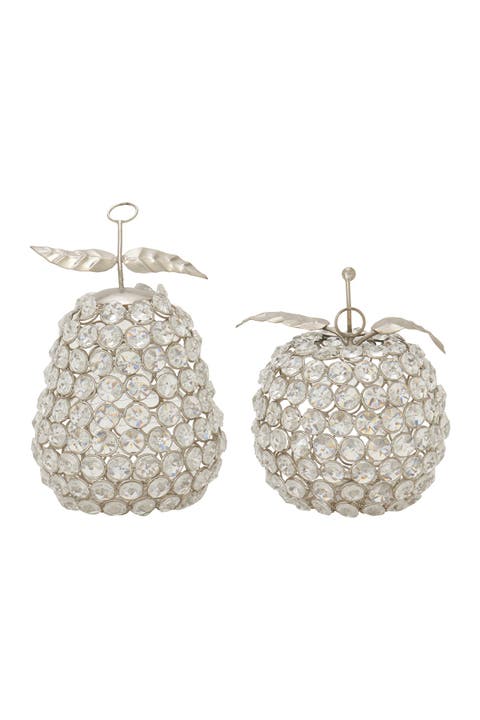 SIlvertone Metal Decorative Fruit Sculpture with Crystal Embellishment - Set of 2