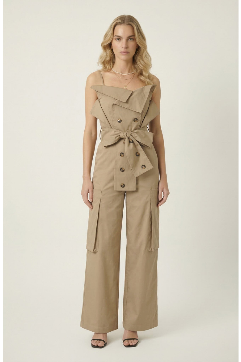 Off Shoulder Cargo Jumpsuit, Main, color, Beige