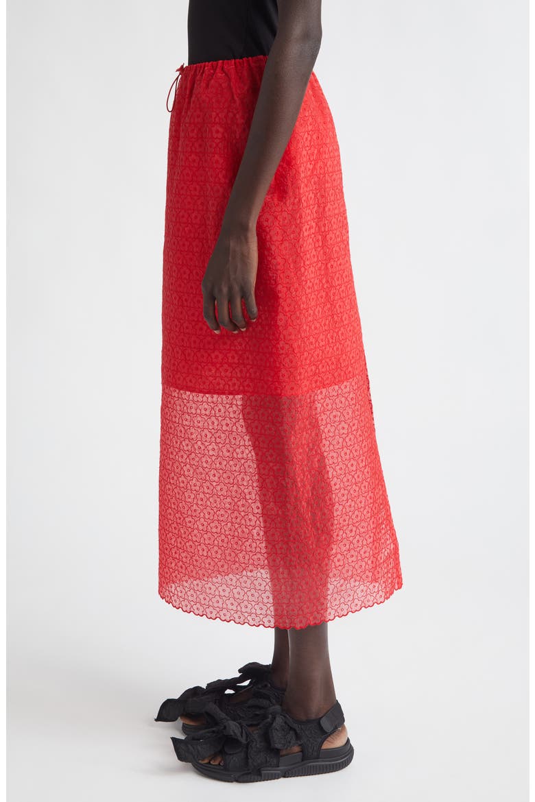 Donna Windflower Embroidered Organza Midi Skirt, Alternate, color, RED