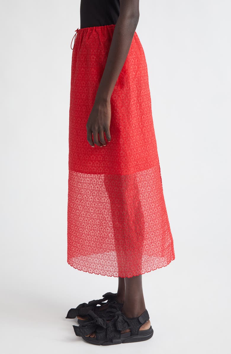 Cecilie Bahnsen Donna Windflower Embroidered Organza Midi Skirt, Alternate, color, Red
