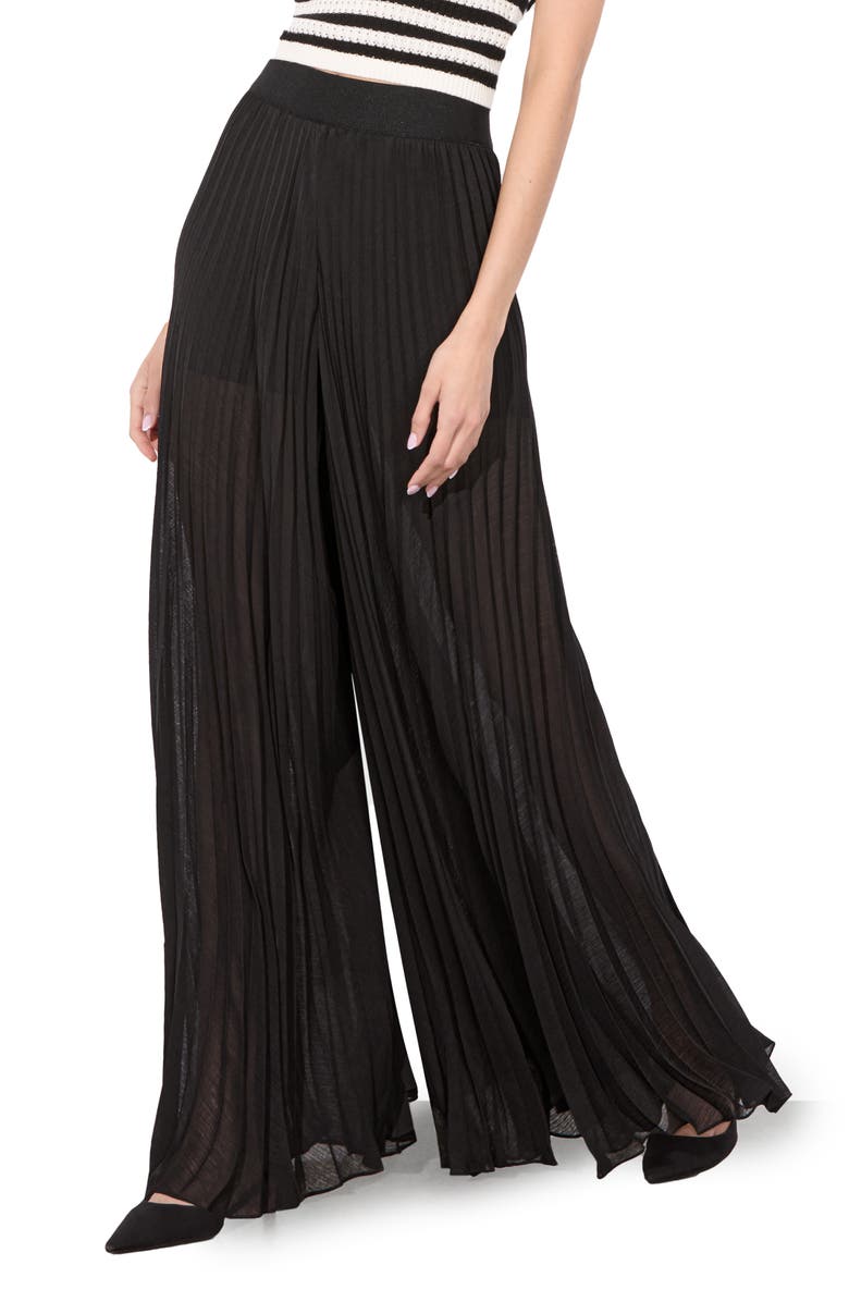 Alice + Olivia Athena Accordion Pleated Wide Leg Pants, Alternate, color, Black