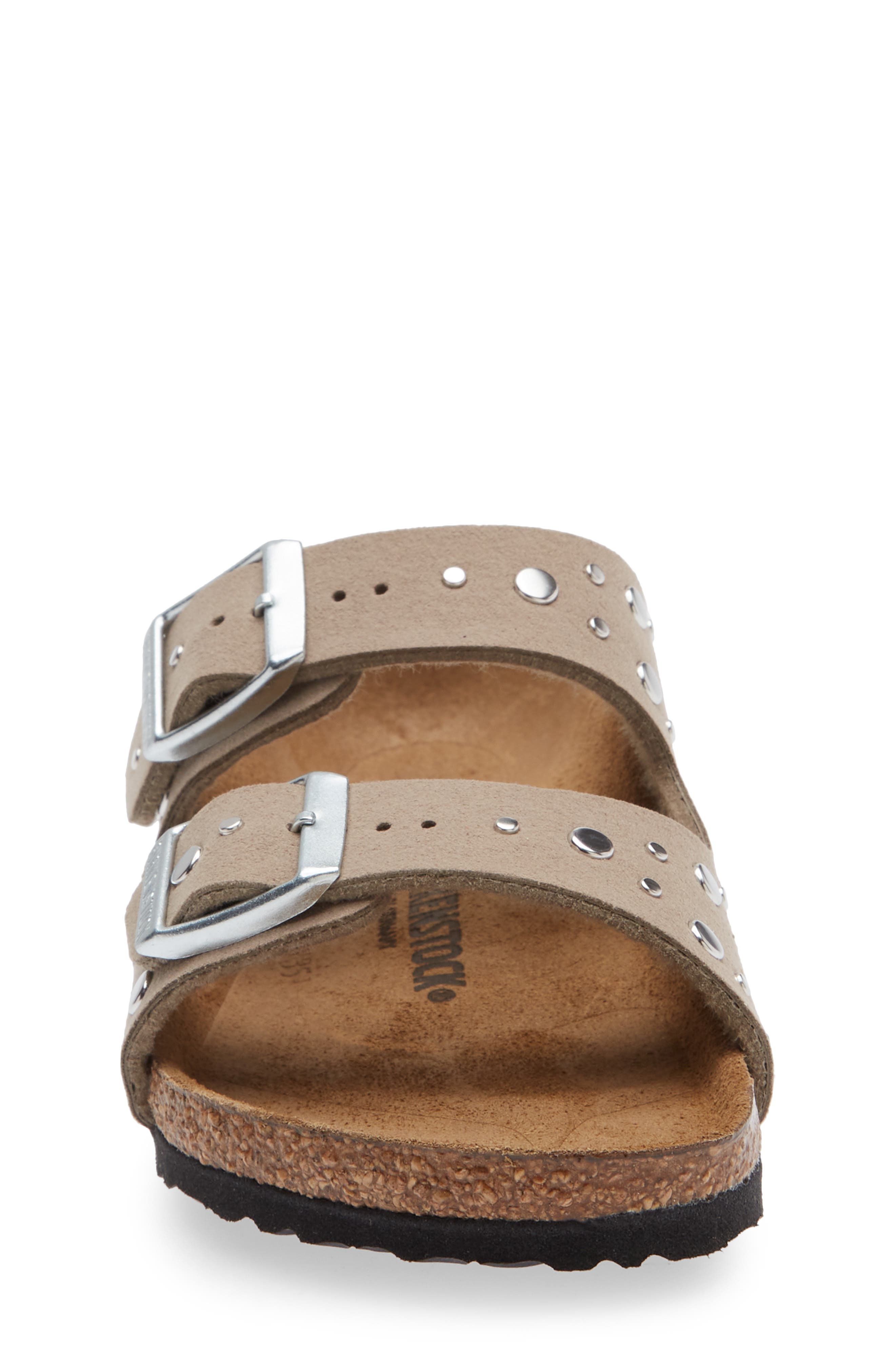 Birkenstock Arizona Rivets Studded Slide Sandal, Alternate, color, Gray Taupe