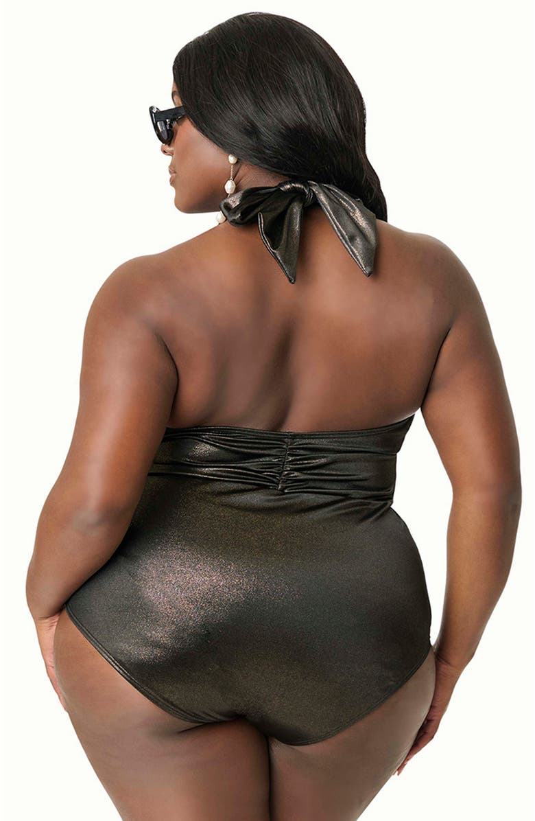 Unique Vintage Plus Size Halter Derek One Piece Swimsuit, Alternate, color, Black