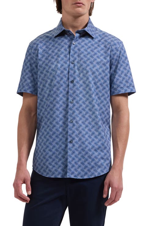Miles OoohCotton® Leaf Print Short Sleeve Button-Up Shirt