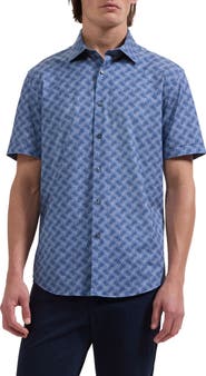 Bugatchi Miles OoohCotton® Leaf Print Short Sleeve Button-Up Shirt