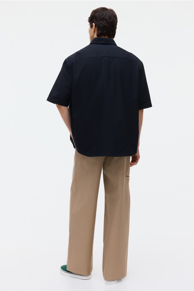 Relaxed Fit Short-sleeved Oxford Shirt, Alternate, color, Black