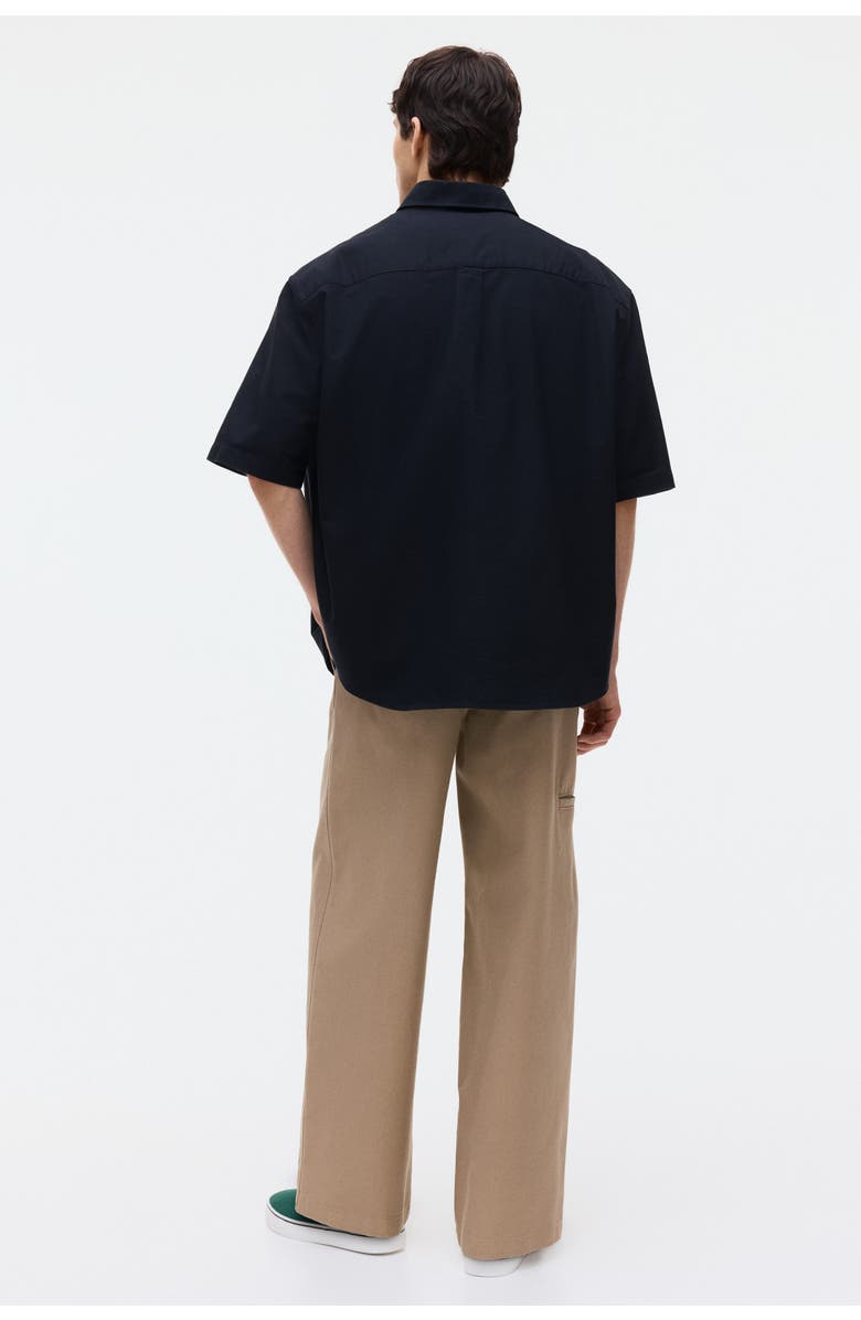 H&M Relaxed-fit short-sleeved oxford shirt, Alternate, color, Black