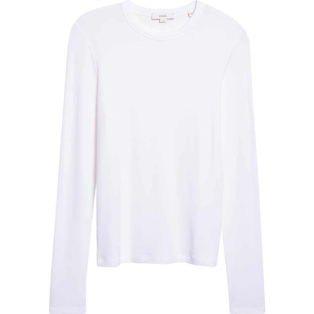 Vince Luxe Long Sleeve Crewneck Top In White