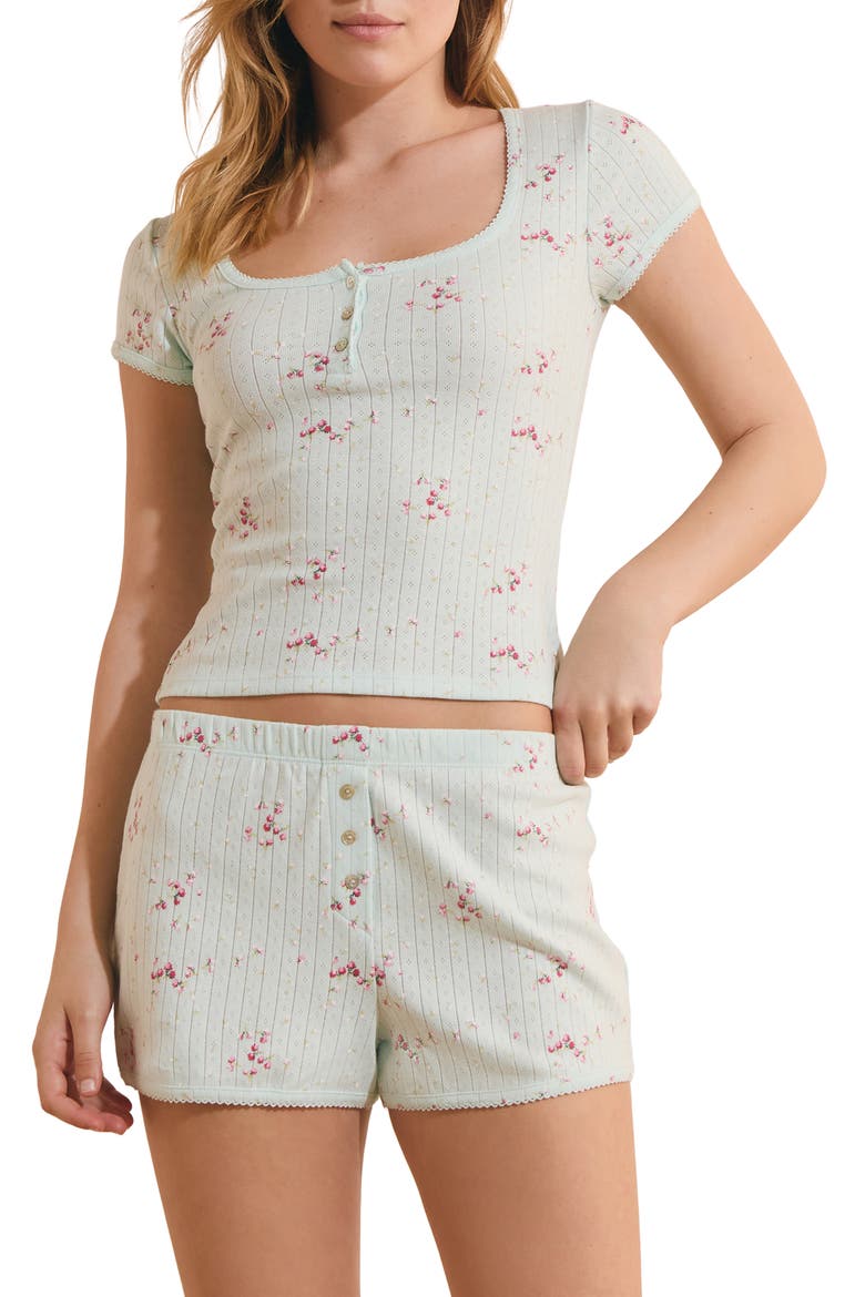 Katell Pointelle Cotton Pajama Top, Main, color, BLUE GREEN