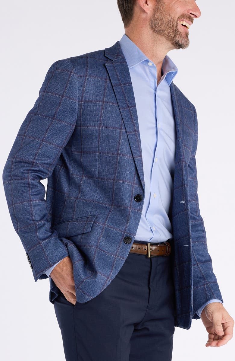 SAVILE ROW CO Shoreditch Slim Fit Blue Windowpane Knit Spot Coat, Alternate, color, Blue