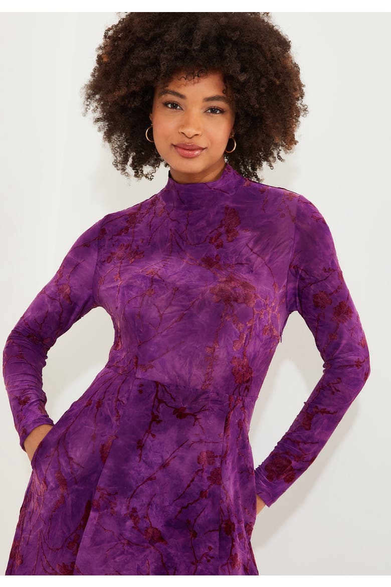 Mockneck Burnout Midi Dress, Alternate, color, PURPLE VINE