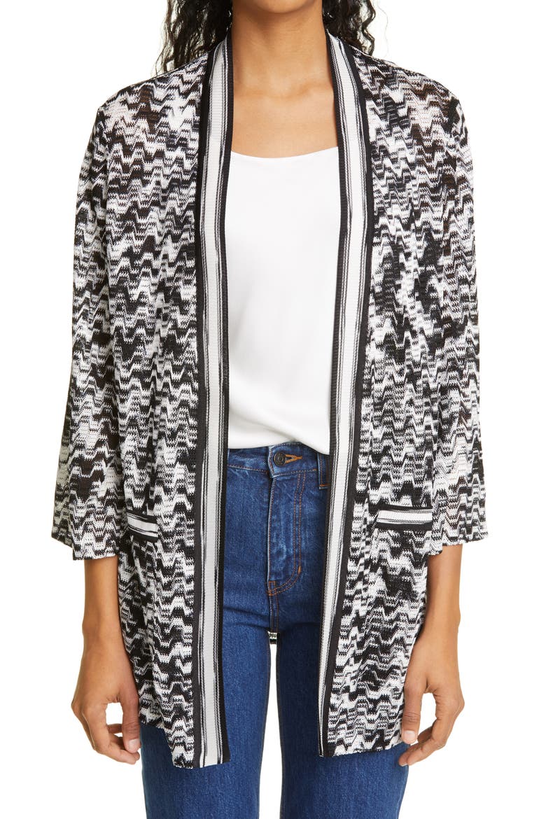 Contrast Trim Long Cardigan, Main, color, BLACK/ WHITE