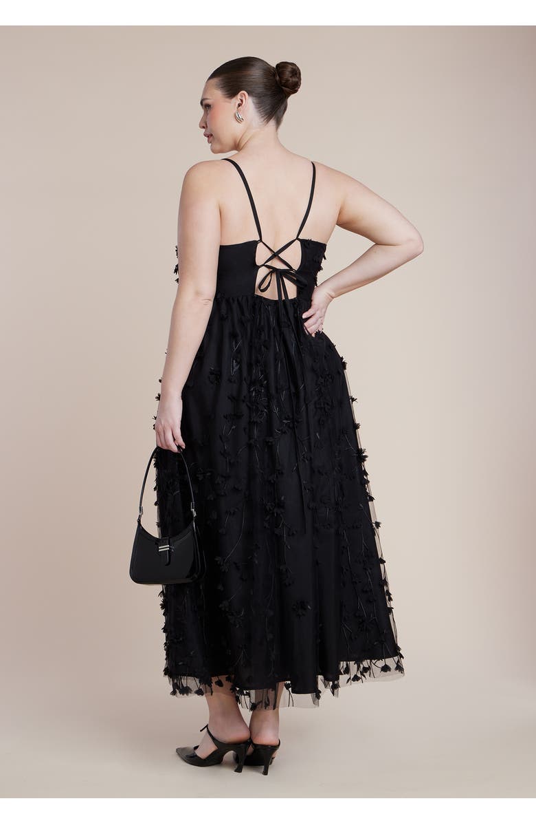 ELOQUII Floral Applique Dress, Alternate, color, Black Onyx