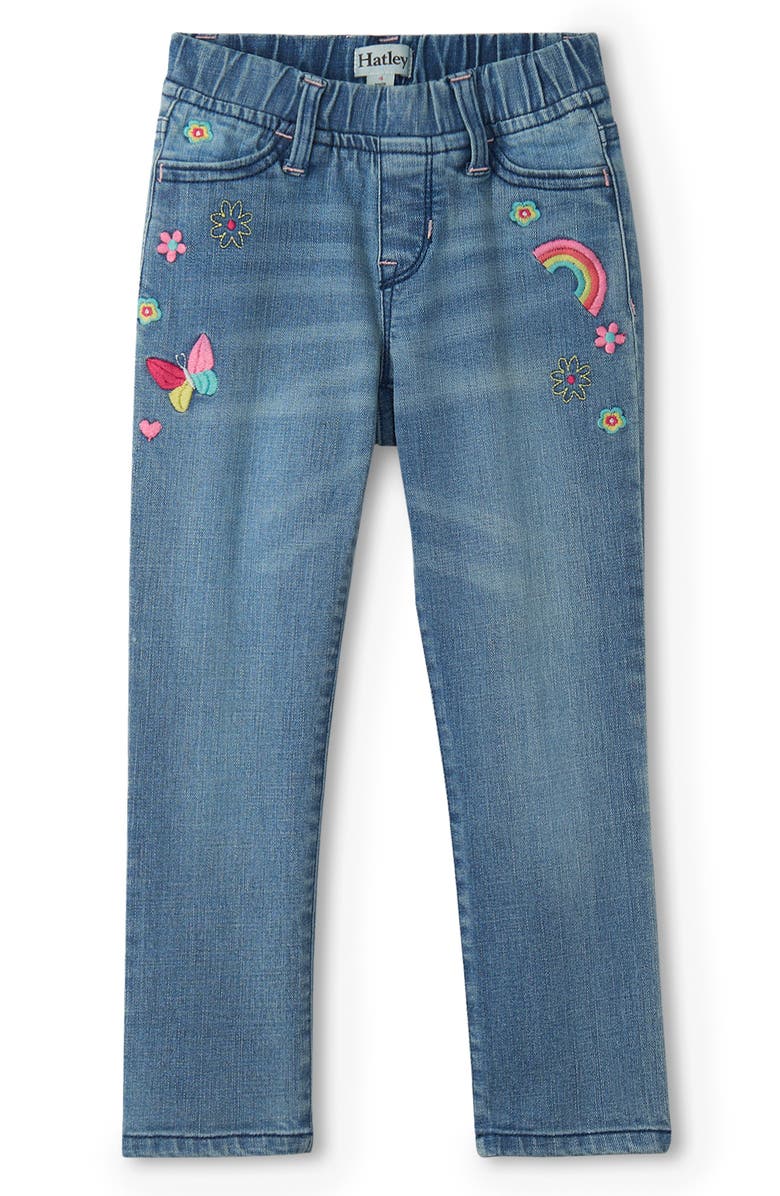 Hatley Kids' Embroidered Patch Stretch Jeans, Main, color, Denim