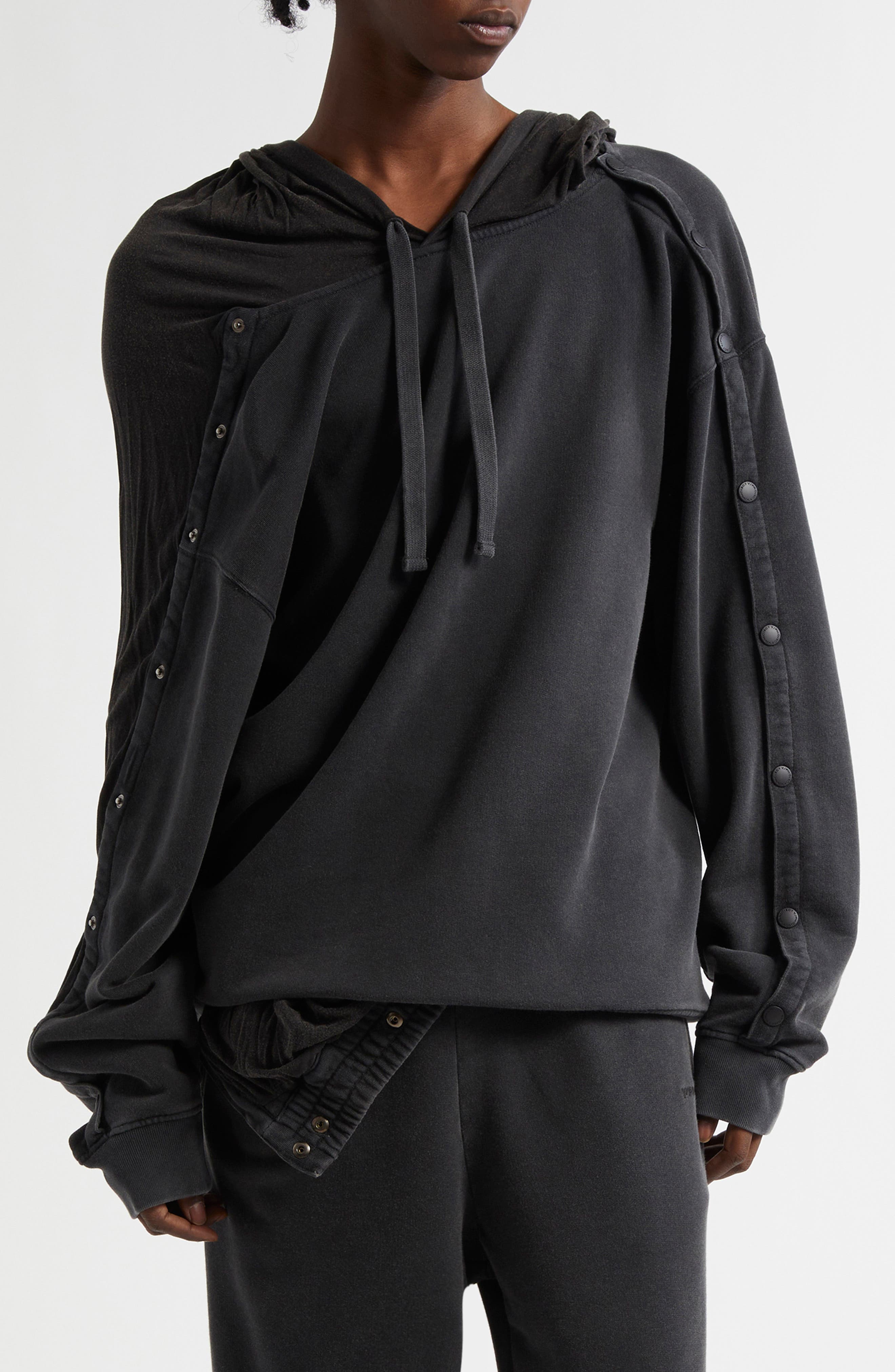 Y/Project Snap Insert Organic Cotton Hoodie in Vintage Black 