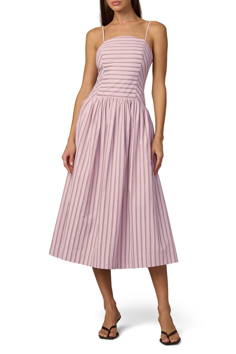 The Mara Tie Strap Midi Dress, Main, color, BLUSH PINK STRIPE